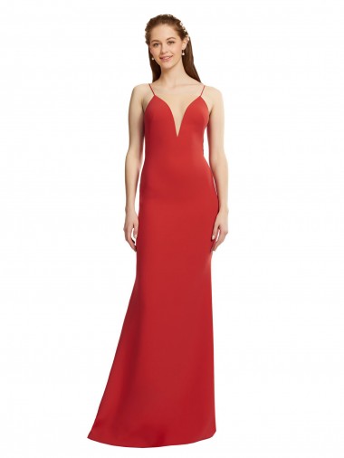 Rouge Sirène Bretelles spaghetti Col V Crêpe Stretch Longue Formelles Robes demoiselle d'honneur / Robes de soirée / Robes de bal Grossiste