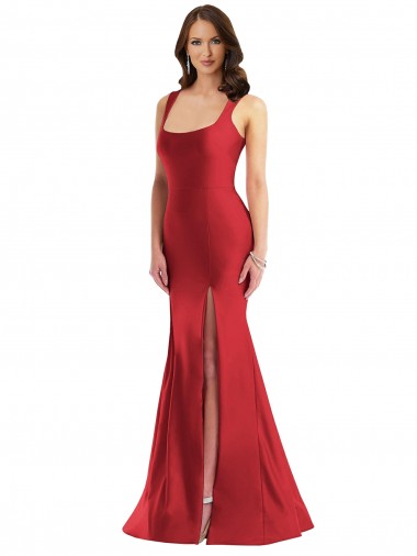Rouge Sirène Col Carré Satiné Soyeux Longue Formelles Robes demoiselle d'honneur / Robes de soirée / Robes de bal Grossiste