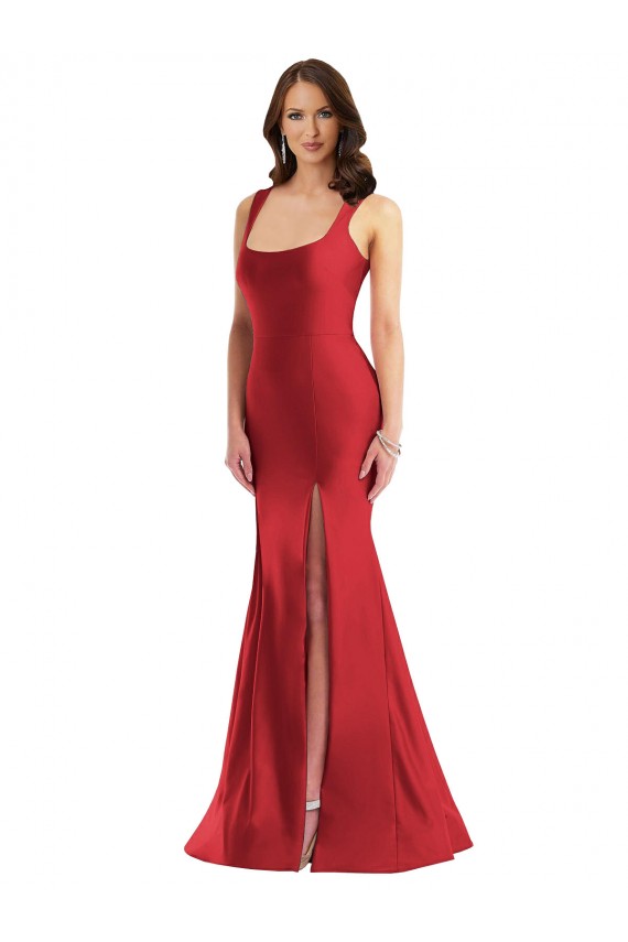 Rouge Sirène Col Carré Satiné Soyeux Longue Formelles Robes demoiselle d'honneur / Robes de soirée / Robes de bal Grossiste