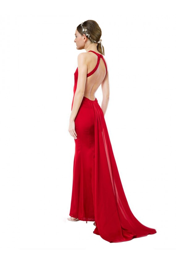 Rouge Sirène Licou Col Haut Crêpe Stretch Longue Formelles Robes demoiselle d'honneur / Robes de soirée / Robes de bal Grossiste