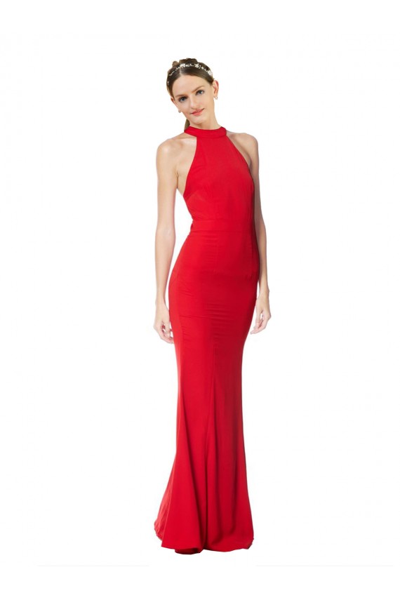 Rouge Sirène Licou Col Haut Crêpe Stretch Longue Formelles Robes demoiselle d'honneur / Robes de soirée / Robes de bal Grossiste
