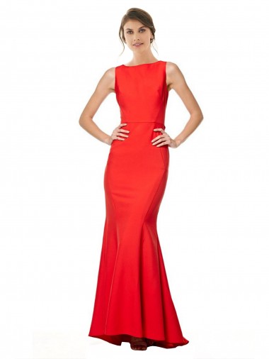 Rouge Sirène Licou Col Haut Crêpe Stretch Longue Formelles Robes demoiselle d'honneur / Robes de soirée / Robes de bal Grossiste