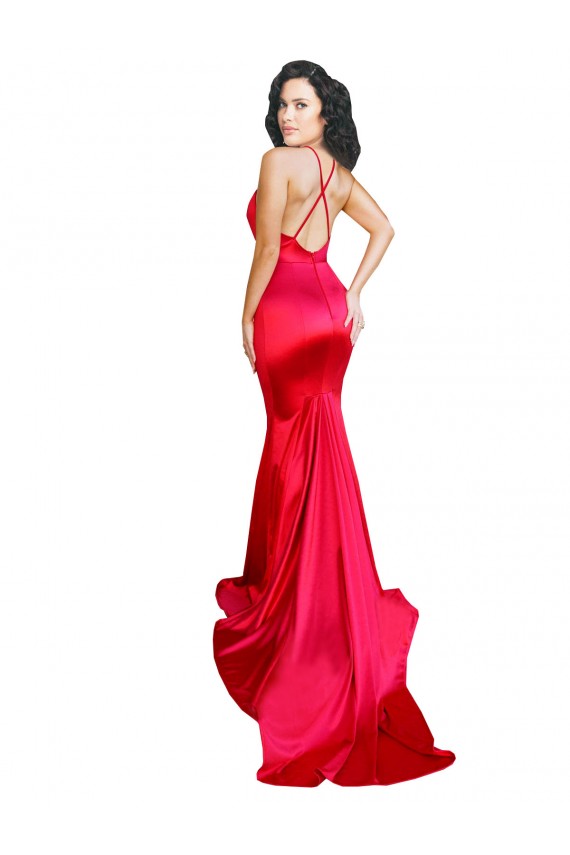 Rouge Sirène Satiné Stretch Longue Formelles Robes demoiselle d'honneur / Robes de soirée / Robes de bal Grossiste