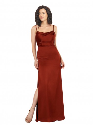 Rouge Trapèze Bretelles spaghetti Col Carré Satiné Soyeux Longue Formelles Robes demoiselle d'honneur / Robes de soirée / Robes de bal Grossiste