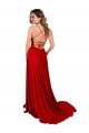 Rouge Trapèze Bretelles spaghetti Col Carré Spandex Dentelle Longue Robes demoiselle d'honneur / Robes de bal Grossiste