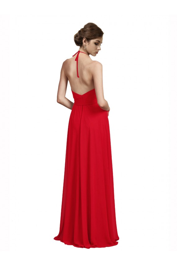 Rouge Trapèze Bretelles spaghetti Col V Mousseline Longue Robes demoiselle d'honneur Grossiste