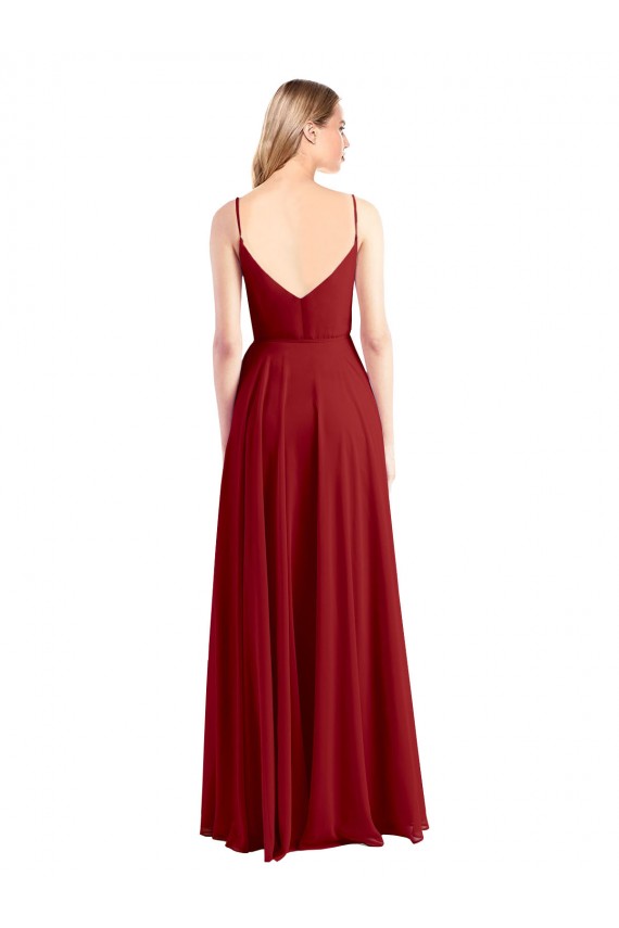 Rouge Trapèze Bretelles spaghetti Col V Mousseline Longue Robes demoiselle d'honneur Grossiste