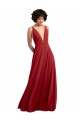 Rouge Trapèze Col V Mousseline Longue Robes demoiselle d'honneur Grossiste