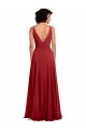 Rouge Trapèze Col V Mousseline Longue Robes demoiselle d'honneur Grossiste