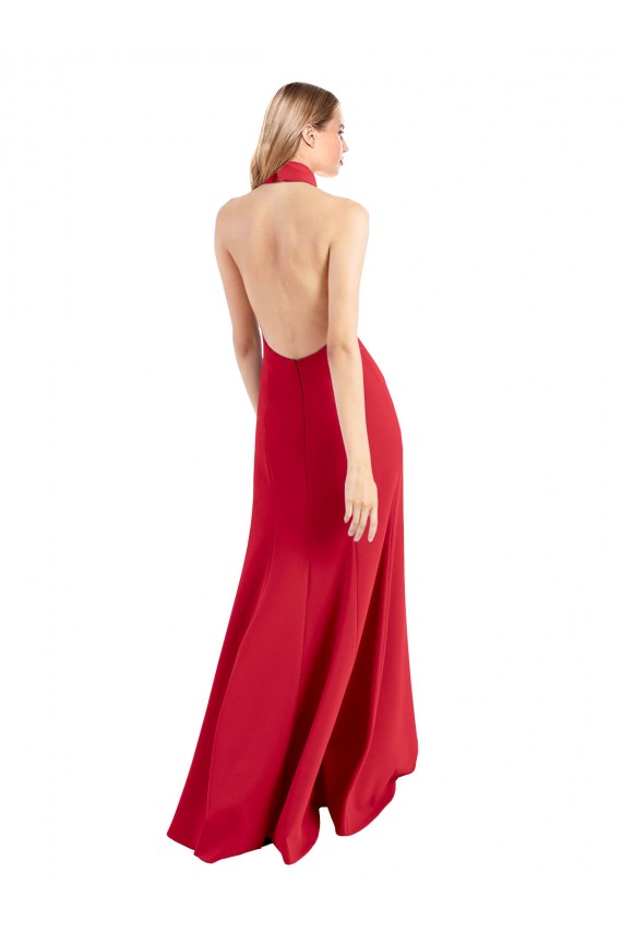 Rouge Trapèze Licou Col Haut Crêpe Stretch Longue Formelles Robes demoiselle d'honneur / Robes de soirée / Robes de bal Grossiste