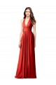 Rouge Trapèze Licou Col V Mousseline Longue Robes demoiselle d'honneur Grossiste