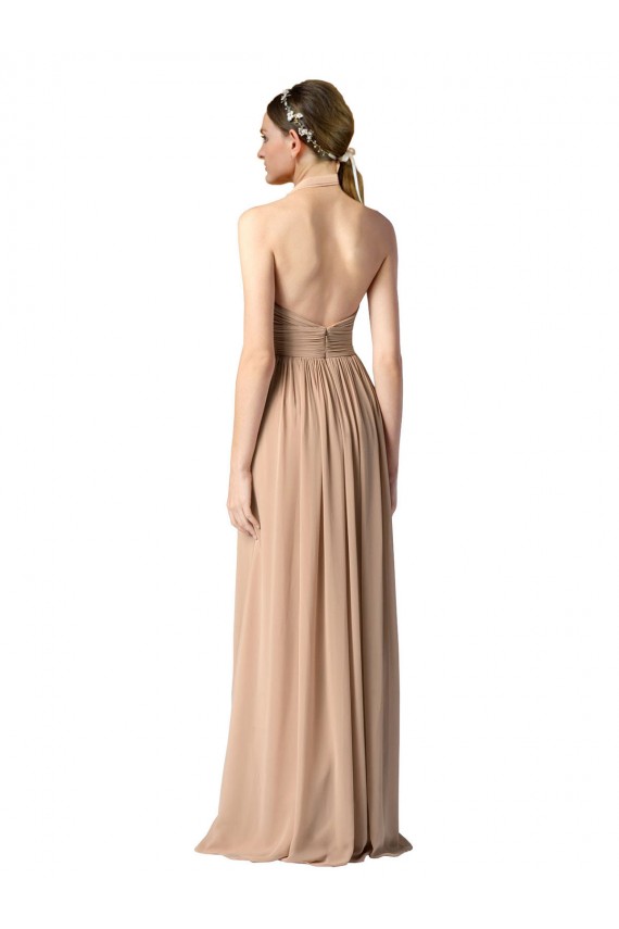 Rouge Trapèze Licou Col V Mousseline Longue Robes demoiselle d'honneur Grossiste