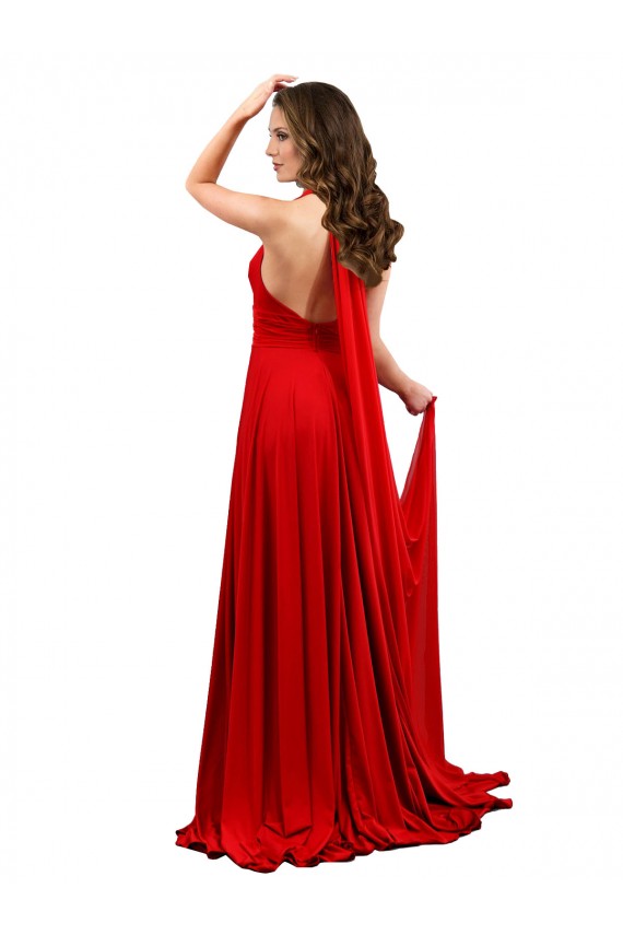 Rouge Trapèze Licou Spandex Longue Formelles Robes demoiselle d'honneur / Robes de soirée / Robes de bal Grossiste