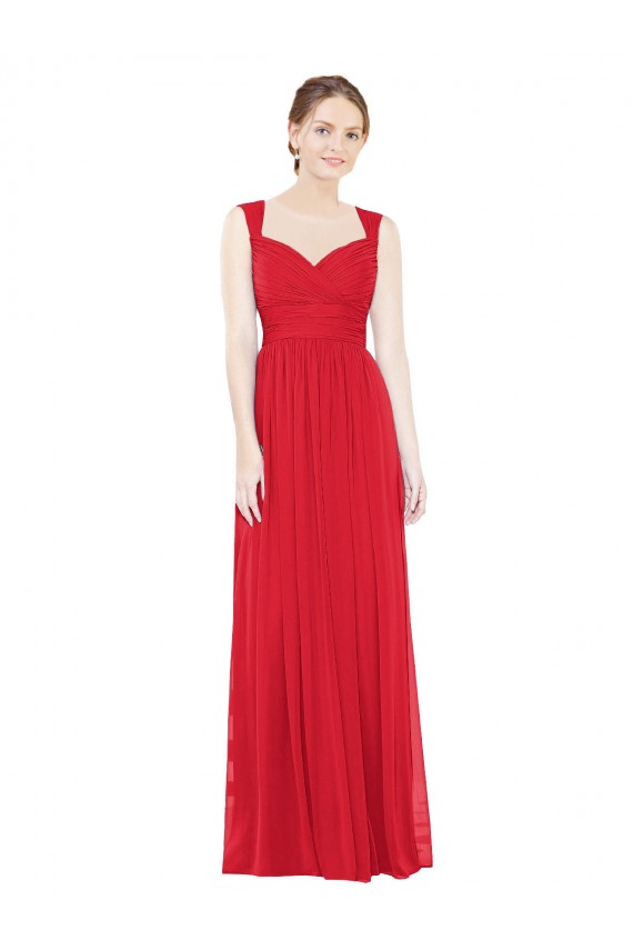 Rouge Trapèze Mousseline Longue Robes demoiselle d'honneur Grossiste