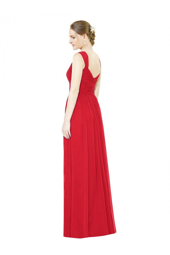 Rouge Trapèze Mousseline Longue Robes demoiselle d'honneur Grossiste