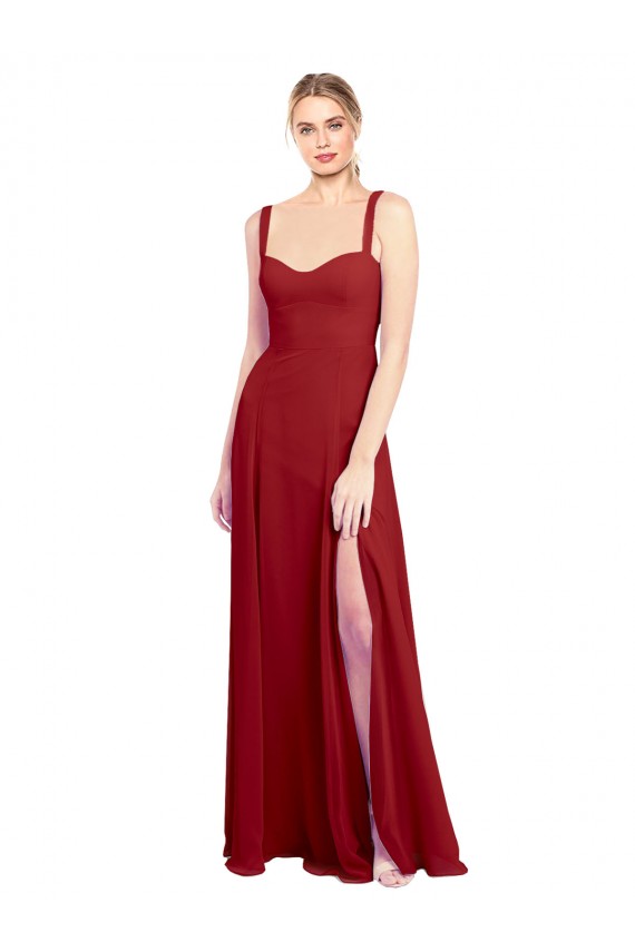 Rouge Trapèze Mousseline Longue Robes demoiselle d'honneur Grossiste
