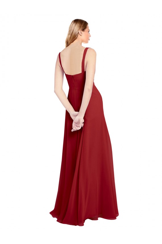Rouge Trapèze Mousseline Longue Robes demoiselle d'honneur Grossiste