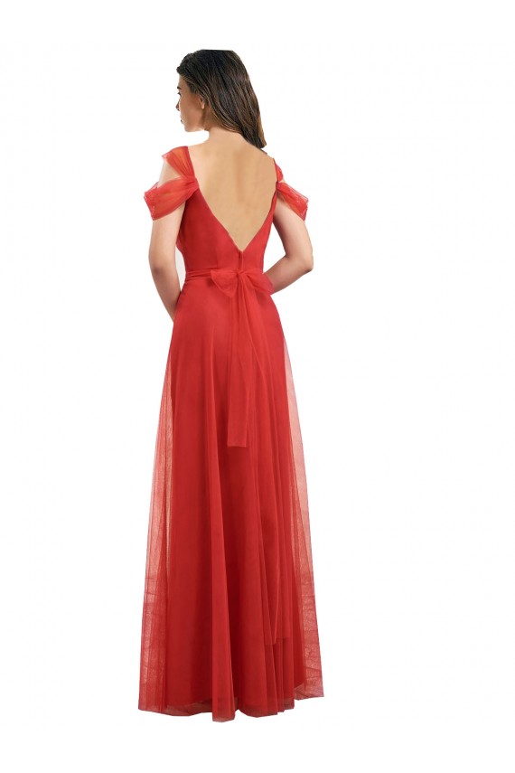 Rouge Trapèze Tulle Longue Robes demoiselle d'honneur Grossiste