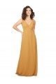 Safran Trapèze Col V Mousseline Longue Robes demoiselle d'honneur Grossiste