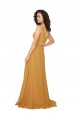 Safran Trapèze Col V Mousseline Longue Robes demoiselle d'honneur Grossiste