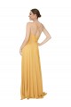 Safran Trapèze Col V Mousseline Longue Robes demoiselle d'honneur Grossiste