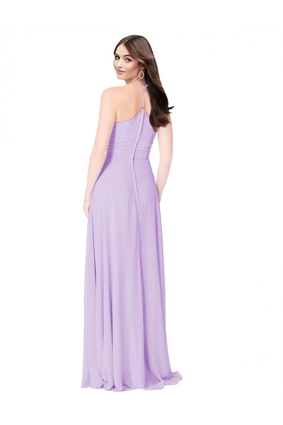 Safran Trapèze Col V Mousseline Longue Robes demoiselle d'honneur Grossiste