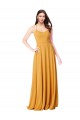 Safran Trapèze Col V Mousseline Longue Robes demoiselle d'honneur Grossiste