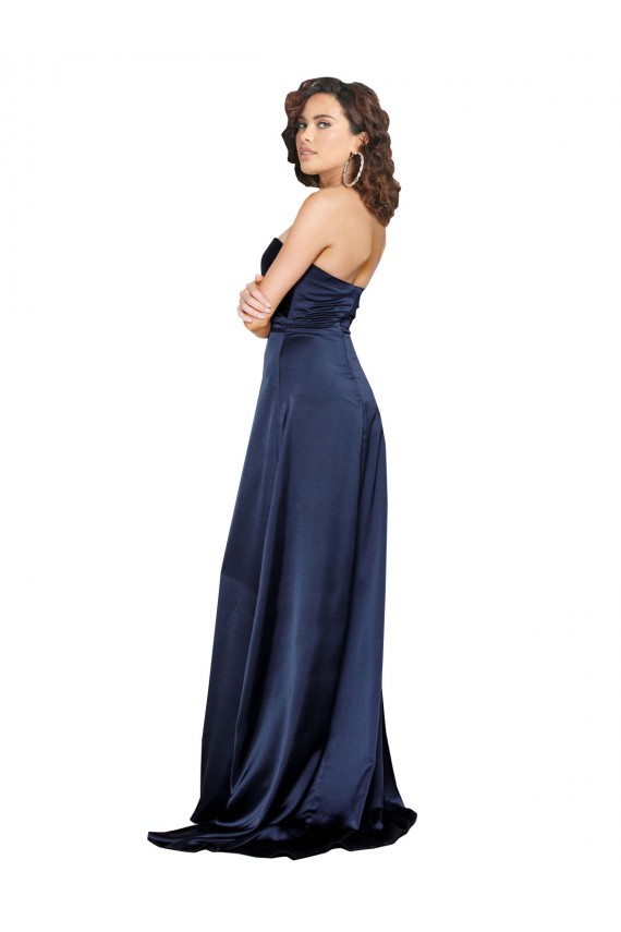 Saphir Trapèze Col Haut Satiné Soyeux Longue Formelles Robes demoiselle d'honneur / Robes de soirée / Robes de bal Grossiste