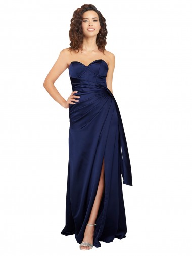 Saphir Trapèze Sans bretelle Satiné Soyeux Longue Formelles Robes demoiselle d'honneur / Robes de soirée / Robes de bal Grossiste