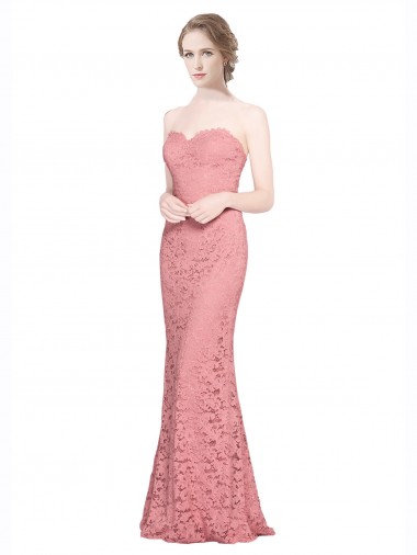 Saumon Sirène Sans bretelle Dentelle Longue Robes demoiselle d'honneur / Robes de bal Grossiste