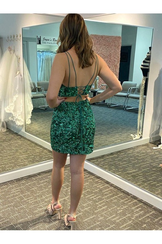 Shamrock Vert Fourreau Col V Courte Paillettes Velours Courte Robes de bal Grossiste