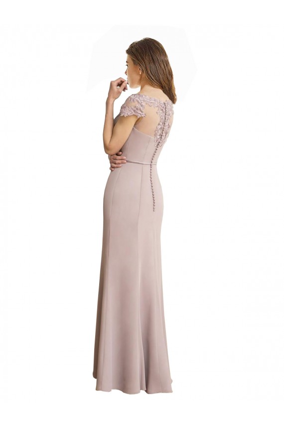 Sirène Scoop Col Haut Mousseline Dentelle Longue Robes demoiselle d'honneur Grossiste