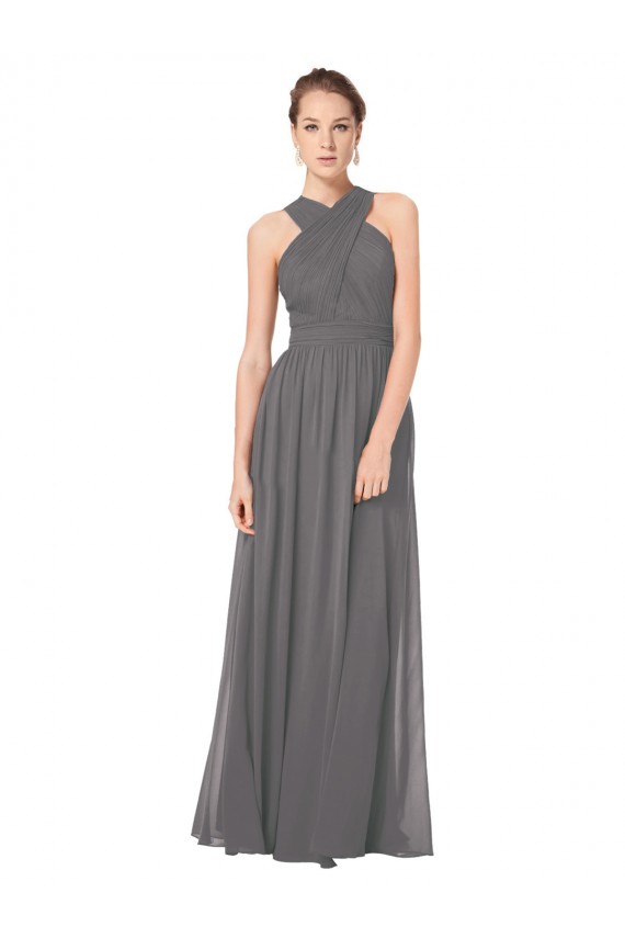 Stormy Silver Trapèze Licou Mousseline Longue Robes demoiselle d'honneur Grossiste