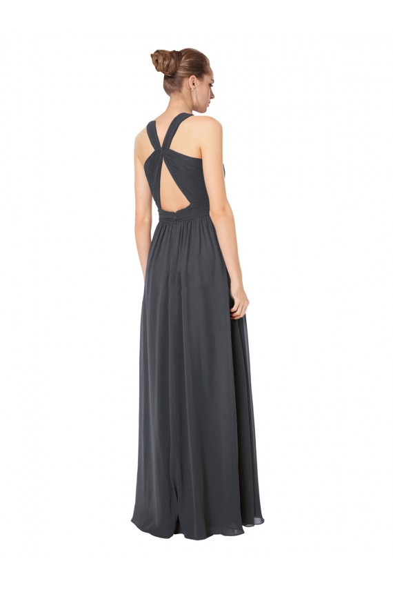 Stormy Silver Trapèze Licou Mousseline Longue Robes demoiselle d'honneur Grossiste