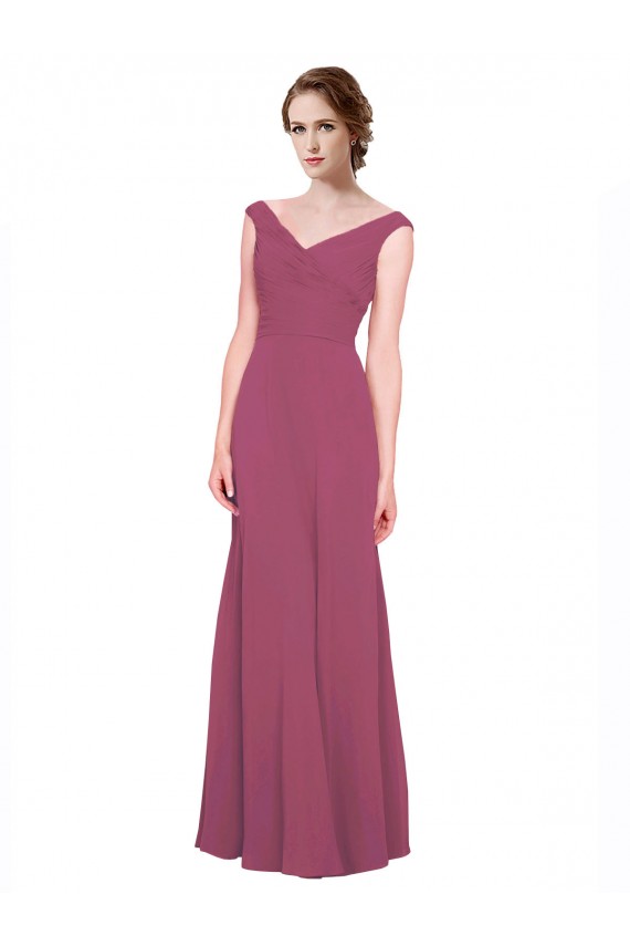 Taupe Trapèze Col V Mousseline Longue Robes demoiselle d'honneur Grossiste