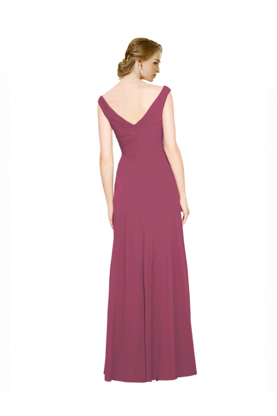 Taupe Trapèze Col V Mousseline Longue Robes demoiselle d'honneur Grossiste