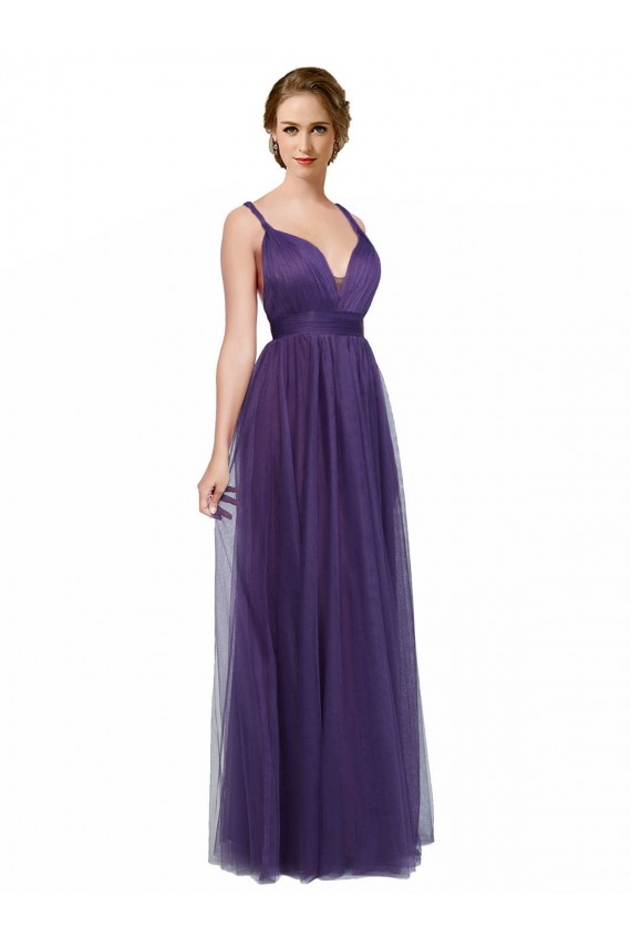 Trapèze Bretelles spaghetti Bateau Tulle Longue Robes demoiselle d'honneur Grossiste