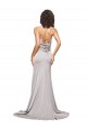 Trapèze Col Haut Balayage train Satiné Stretch Longue Formelles Robes demoiselle d'honneur / Robes de soirée / Robes de bal Grossiste