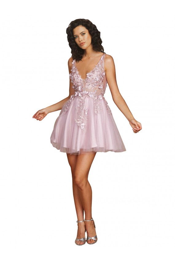 Trapèze Col V Courte Tulle Courte Robes demoiselle d'honneur / Robes de cocktail Grossiste