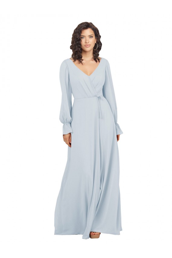 Trapèze Col V Mousseline Longue Robes demoiselle d'honneur Grossiste