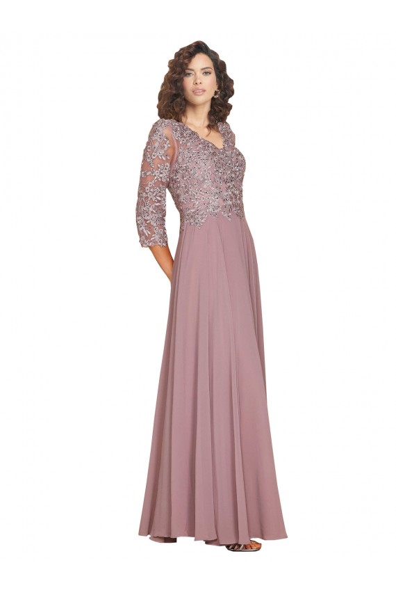 Trapèze Col V Mousseline Longue Robes demoiselle d'honneur / Robes de bal Grossiste