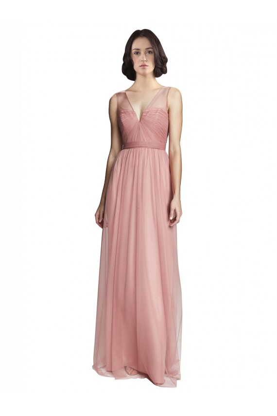 Trapèze Col V Tulle Longue Robes demoiselle d'honneur Grossiste
