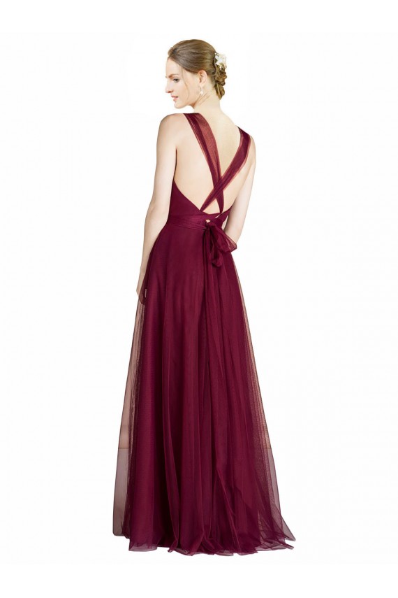 Trapèze Col V Tulle Longue Robes demoiselle d'honneur Grossiste