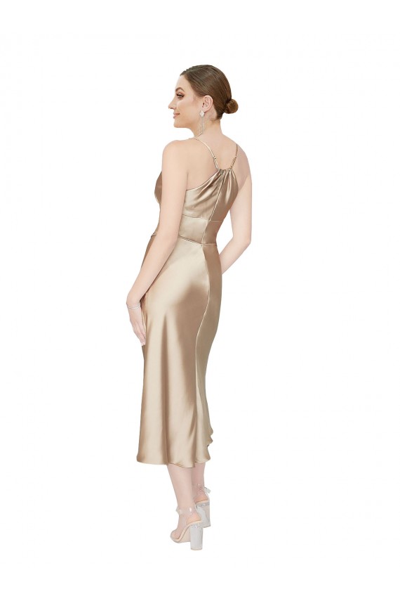 Trapèze Col V midi Satiné Soyeux Courte Robes demoiselle d'honneur / Robes de soirée / Robes de cocktail Grossiste