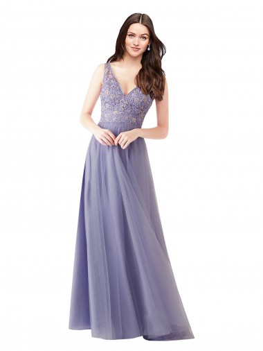 Trapèze Tulle Dentelle Longue Robes demoiselle d'honneur Grossiste