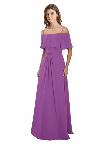 Trapèze Épaule Dénudée Bretelles spaghetti Mousseline Longue Robes demoiselle d'honneur Grossiste