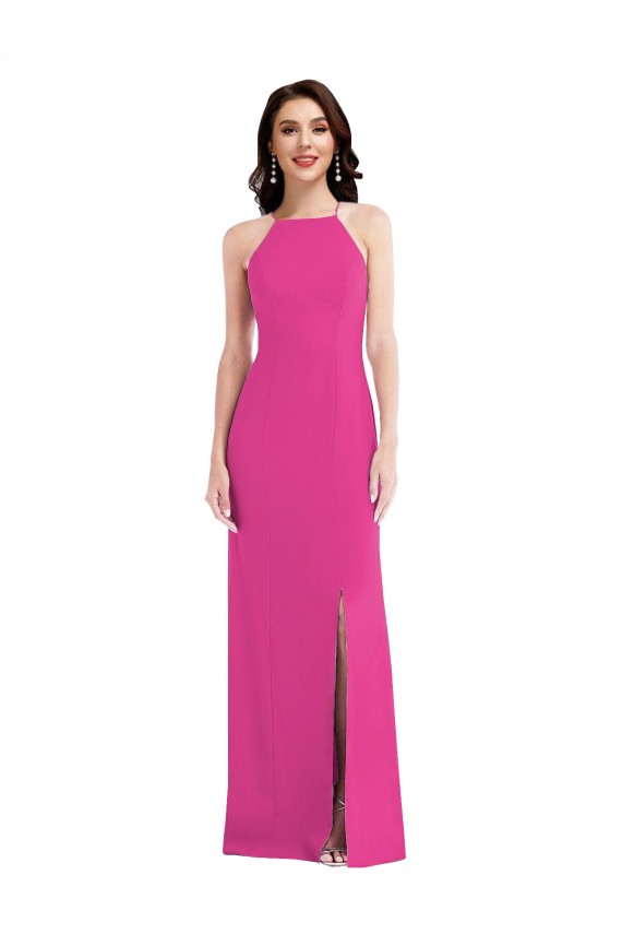 Trompette Licou Col Haut Crêpe Stretch Longue Formelles Robes demoiselle d'honneur / Robes de soirée / Robes de bal Grossiste