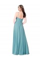 Turquoise Trapèze Col V Mousseline Longue Robes demoiselle d'honneur Grossiste