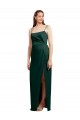 Vert Chasseur Colonne Bretelles spaghetti Col Carré Satiné Stretch Longue Formelles Robes demoiselle d'honneur / Robes de soirée / Robes de bal Grossiste