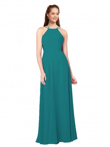 Vert Chasseur Fourreau Col Haut Mousseline Longue Robes demoiselle d'honneur Grossiste